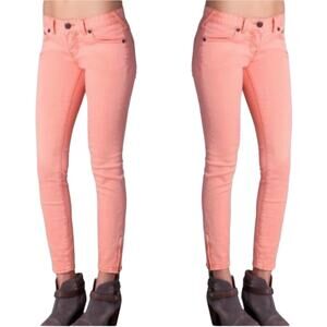 Free People Women Coral Pink Ankle Zip Stretch Skinny Slim Jeans Size 25 AA